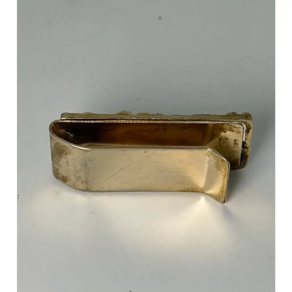 Gold Tone Nugget Brass Money Clip Textured Metal Vintage Design 1.75